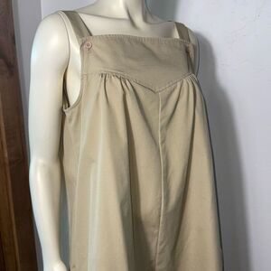 Vintage Neutral Khaki Babydoll Overall Jumper Dress Size 16